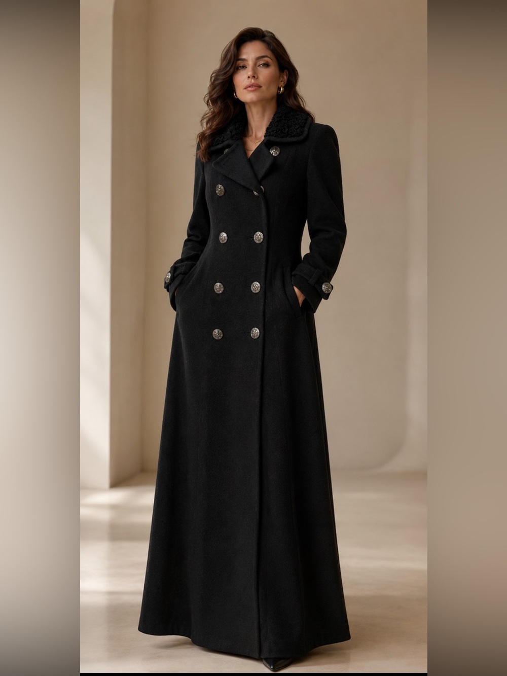 Nina Ricci Dark Grey Luxury Wool Coat with Decorative Buttons